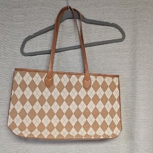 89th & Madison Tan and Cream Diamond Tote